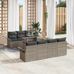Ensemble de canap&eacute; de 8 pcs Gris Poly Rattan