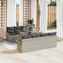 Ensemble de canap&eacute; de 8 pcs Gris clair Poly Rattan