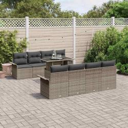 Ensemble de canap&eacute; de 9 pcs Gris Poly Rattan