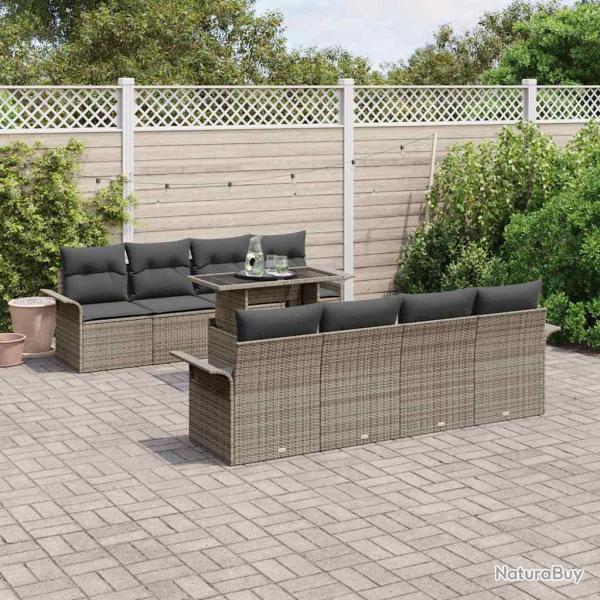 Ensemble de canap� de 9 pcs Gris Poly Rattan