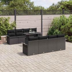 Ensemble de canap&eacute; de 9 pcs Noir Poly Rattan