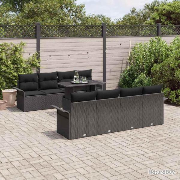 Ensemble de canap� de 9 pcs Noir Poly Rattan