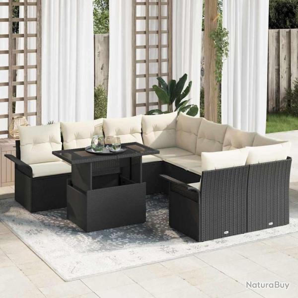 Ensemble de canap� de 9 pcs Noir Poly Rattan