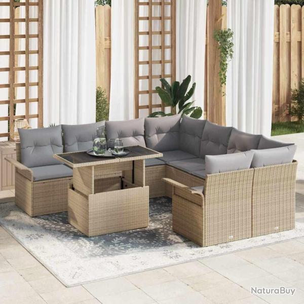 Ensemble de canap� de 9 pcs Beige Poly Rattan