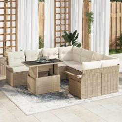 Ensemble de canap&eacute; de 9 pcs Beige Poly Rattan