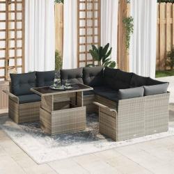 Ensemble de canap&eacute; de 9 pcs Gris clair Poly Rattan