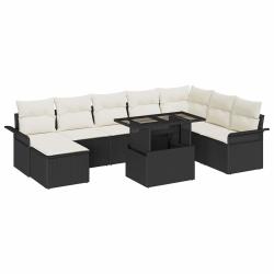 Ensemble de canap&eacute; de avec coussin 9 pcs Noir et Cr&egrave;me