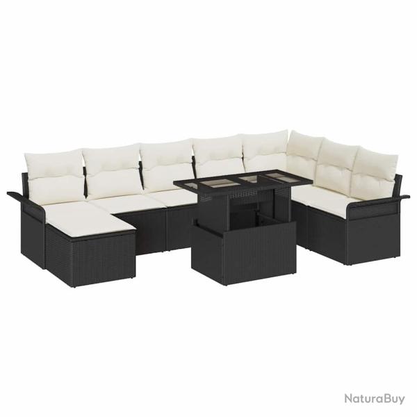 Ensemble de canap� de avec coussin 9 pcs Noir et Cr�me