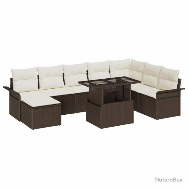Ensemble de canap� de avec coussin 9 pcs Marron et Cr�me