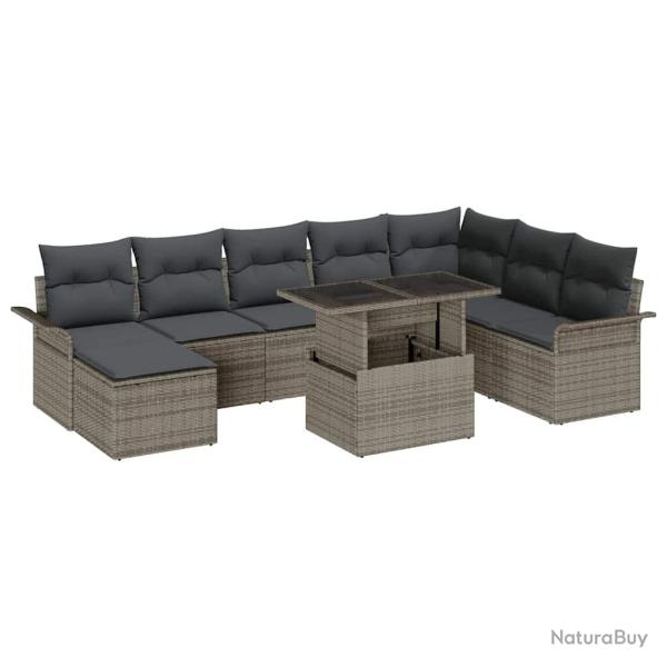 Ensemble de canap� de avec coussin 9 pcs Gris