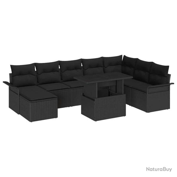 Ensemble de canap� de avec coussin 9 pcs Noir
