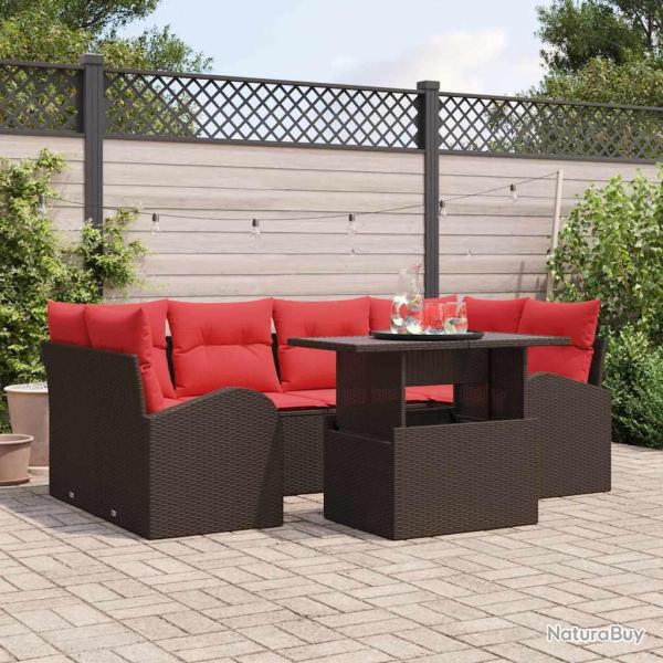 Ensemble de canap� de avec coussin 7 pcs Marron et rouge