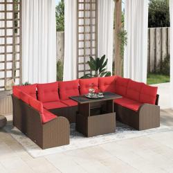Ensemble de canap&eacute; de 10 pcs Marron Poly rotin