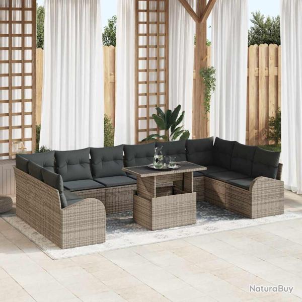 Ensemble de canap�, 11 pi�ces, en rotin synth�tique PE, gris, pour le jardin