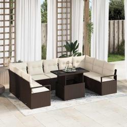 Ensemble de canap&eacute; de 10 pcs Marron Poly rotin