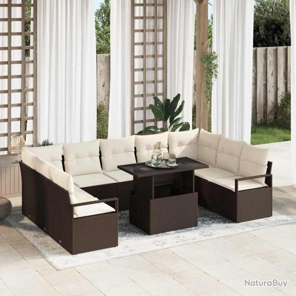 Ensemble de canap� de 10 pcs Marron Poly rotin