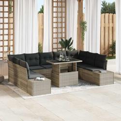 Ensemble de canap&eacute; de 10 pcs Gris clair Poly rotin