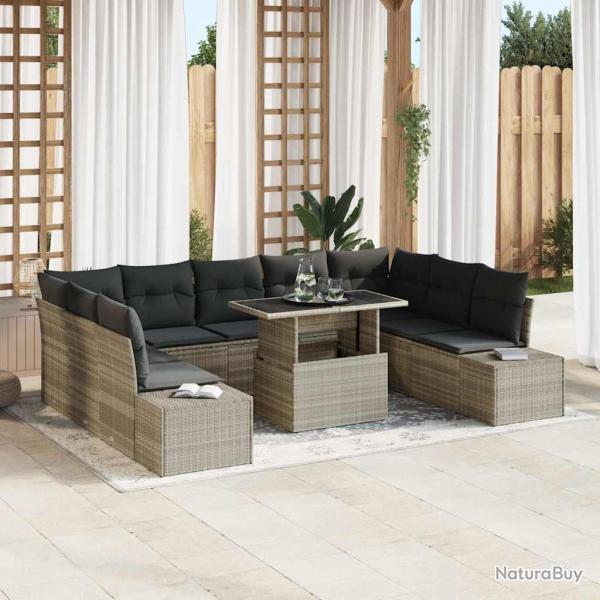Ensemble de canap� de 10 pcs Gris clair Poly rotin