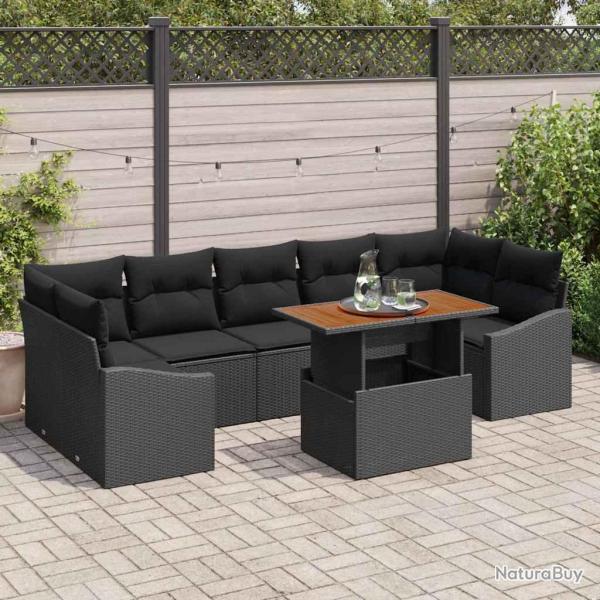 Ensemble de canap� de avec coussin 8 pcs Noir
