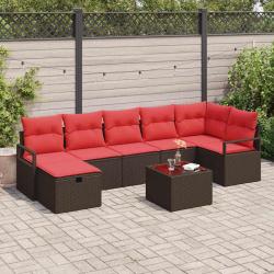 Ensemble de canap&eacute;s avec coussin, en rotin synth&eacute;tique PE marron et rouge, pour la terrasse