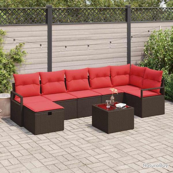 Ensemble de canap�s avec coussin, en rotin synth�tique PE marron et rouge, pour la terrasse