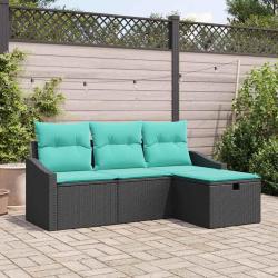 Ensemble de Canap&eacute;s avec coussin 4 pcs Noir Poly rotin