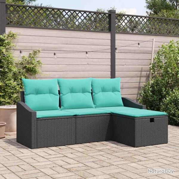 Ensemble de Canap�s avec coussin 4 pcs Noir Poly rotin