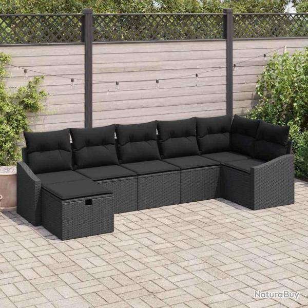 Ensemble de Canap�s avec coussin avec stockage Noir polyrotin