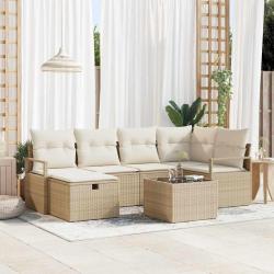 Ensemble de canap&eacute;s, 7 pi&egrave;ces, beige, en rotin synth&eacute;tique PE, pour le salon