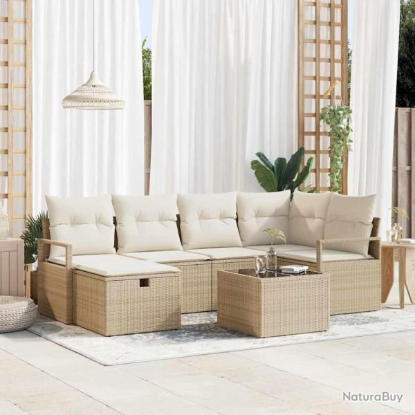 Ensemble de canap�s, 7 pi�ces, beige, en rotin synth�tique PE, pour le salon