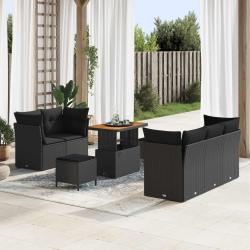 Ensemble de canap&eacute; de avec coussin 8 pcs Noir polyrotin