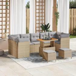 Ensemble de canap&eacute;s, 10 pi&egrave;ces, en rotin synth&eacute;tique PE beige, pour le salon