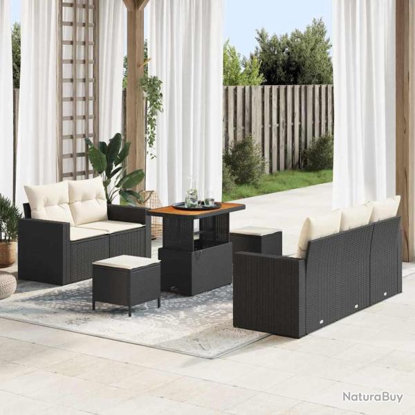Ensemble de canap�s avec coussin, 8 pi�ces, noir, en polyrotin, pour le salon