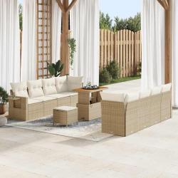 Ensemble de canap&eacute;, 11 pi&egrave;ces, en rotin synth&eacute;tique PE, beige, pour le salon