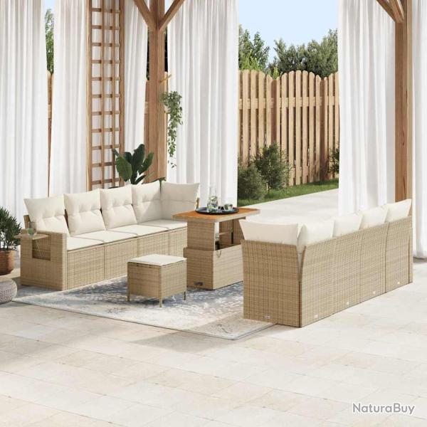 Ensemble de canap�, 11 pi�ces, en rotin synth�tique PE, beige, pour le salon