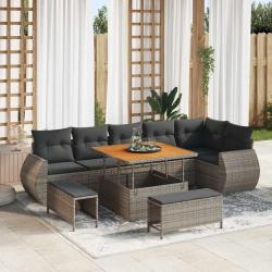 Ensemble de canap&eacute; de 9 pcs Gris polyrotin