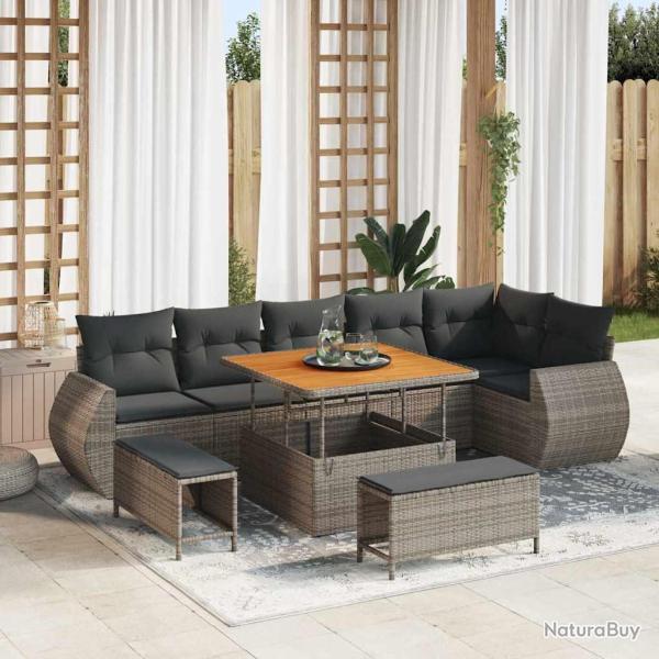 Ensemble de canap� de 9 pcs Gris polyrotin