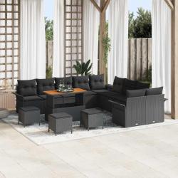 Ensemble de canap&eacute; de avec coussin 14 pcs Noir polyrotin
