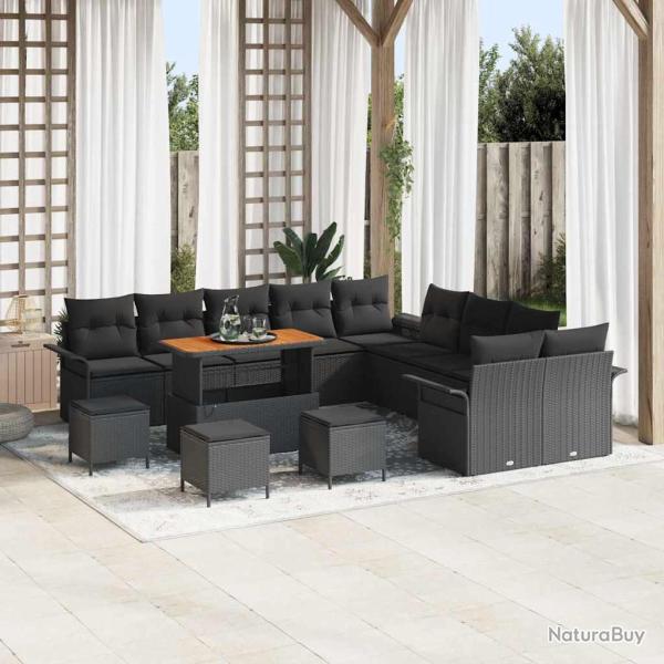 Ensemble de canap� de avec coussin 14 pcs Noir polyrotin