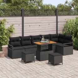 Ensemble de canap&eacute; de avec coussin 9 pcs Noir Poly rotin