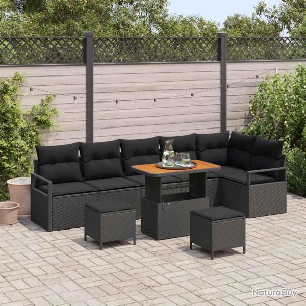 Ensemble de canap� de avec coussin 9 pcs Noir Poly rotin