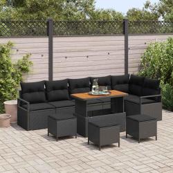 Ensemble de canap&eacute; de 10 pcs Noir Poly rotin