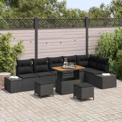 Ensemble de canap&eacute; de avec coussin 9 pcs Noir polyrotin