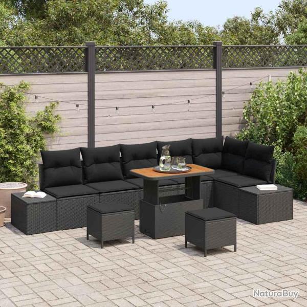 Ensemble de canap� de avec coussin 9 pcs Noir polyrotin