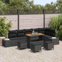 Ensemble de canap&eacute; de avec coussin 10 pcs Noir polyrotin
