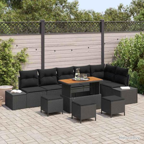 Ensemble de canap� de avec coussin 10 pcs Noir polyrotin