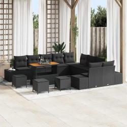 Ensemble de canap&eacute; de avec coussin 14 pcs Noir polyrotin