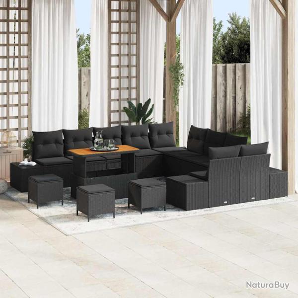 Ensemble de canap� de avec coussin 14 pcs Noir polyrotin