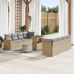 Ensemble de canap&eacute;, 11 pi&egrave;ces, en rotin synth&eacute;tique PE, beige, pour la chambre