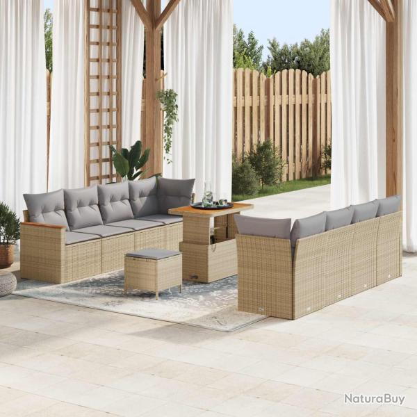 Ensemble de canap�, 11 pi�ces, en rotin synth�tique PE, beige, pour la chambre